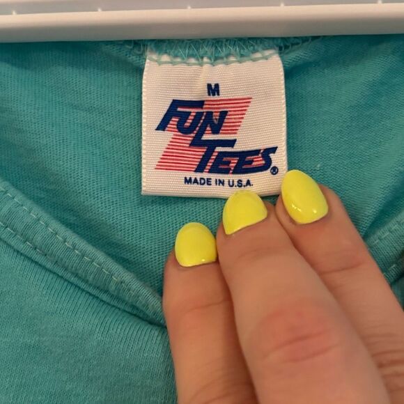 Vintage 1990 California tank top turquoise with sail boats - Picture 5 of 8